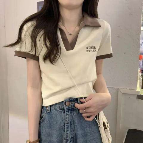 Official picture net price 6535 cotton new short-sleeved t-shirt female POLO collar embroidery