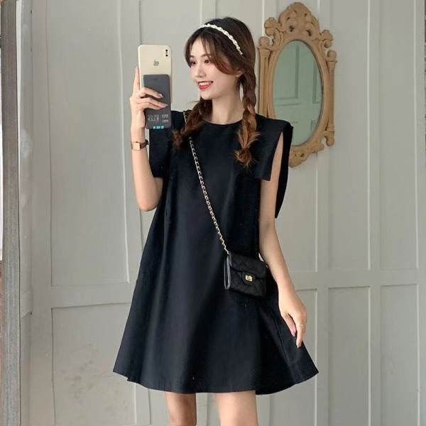 Chiffon new style pure color temperament covering meat sleeveless A-line skirt ins small person light familiar wind skirt tide