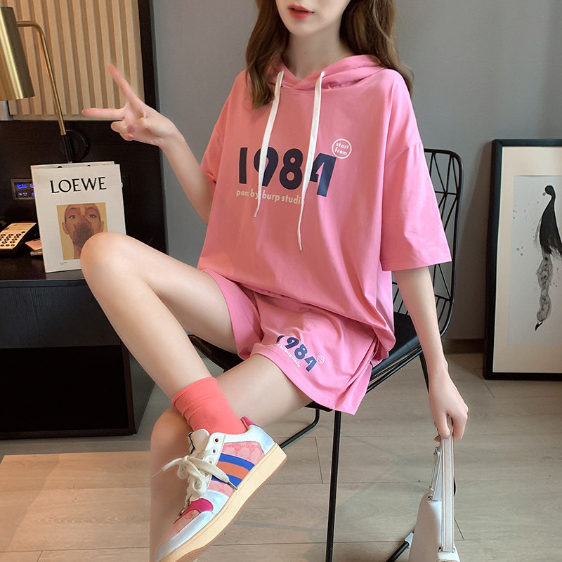 Summer new fashion casual suit female Korean version loose large size fat MM short-sleeved shorts two-piece tide