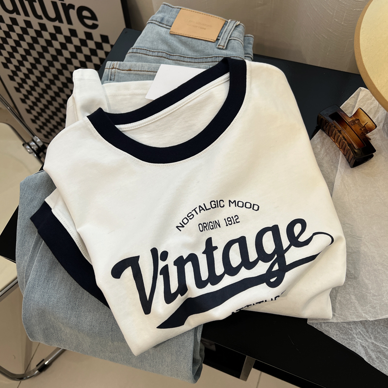 200 grams of pure cotton back bag combed tightly new short-sleeved t-shirt female letter printing Tmall Douyin quality