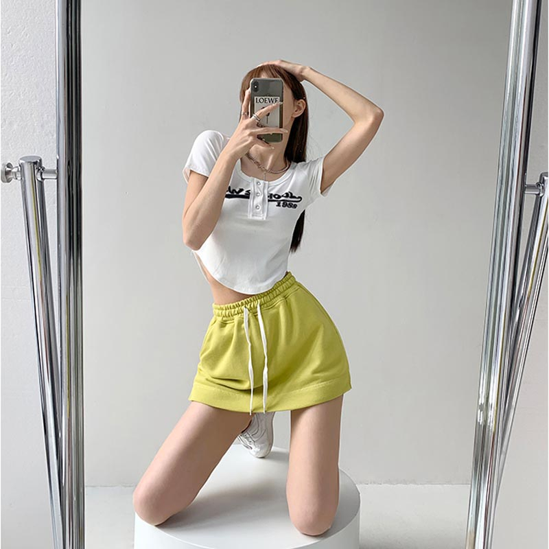 Hakama drawstring a-line skirt female small summer new Korean version casual high waist slim shorts skirt