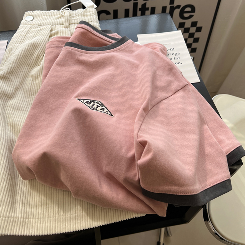 200 grams of pure cotton back bag combed tightly New short-sleeved T-shirt female embroidery Tmall Douyin quality
