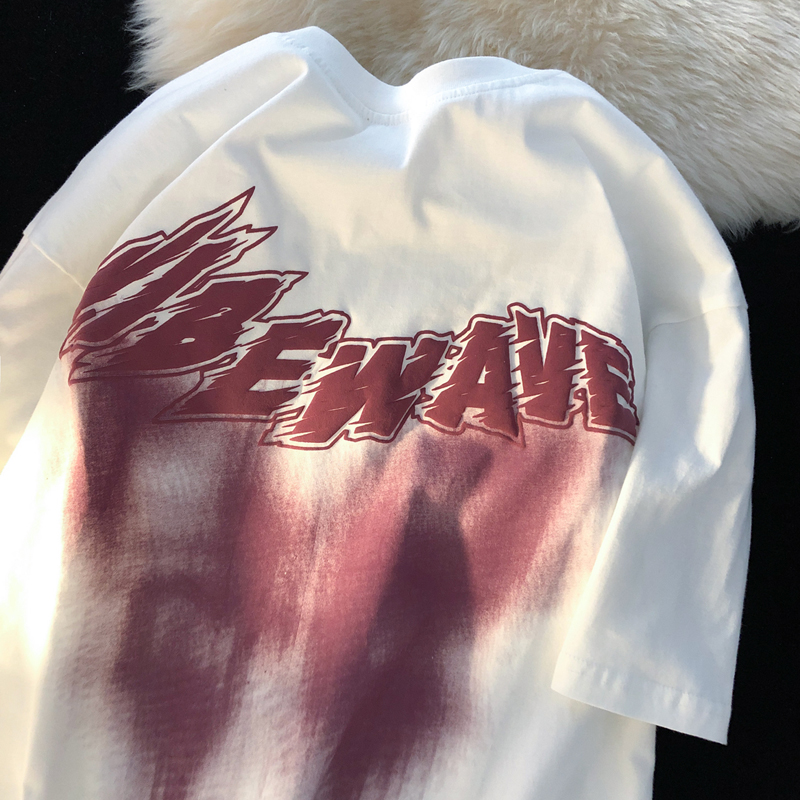 6535 cotton summer loose round neck top new short-sleeved t-shirt female foam printing