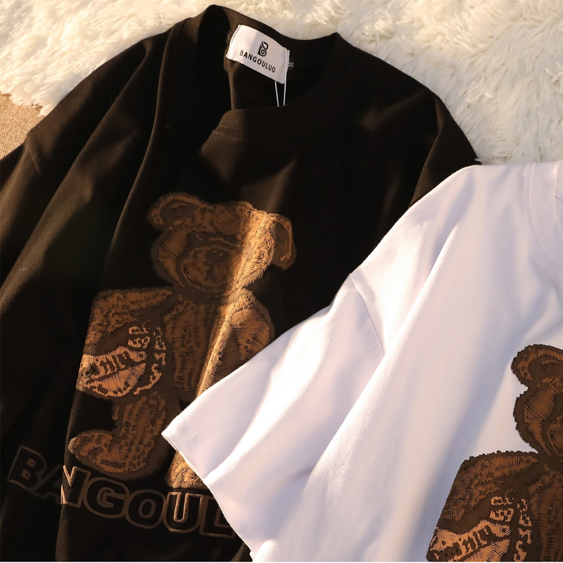 6535 cotton summer loose round neck top new short-sleeved t-shirt female foam printing