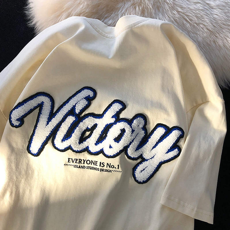 6535 cotton summer loose round neck top new short-sleeved t-shirt female towel embroidery