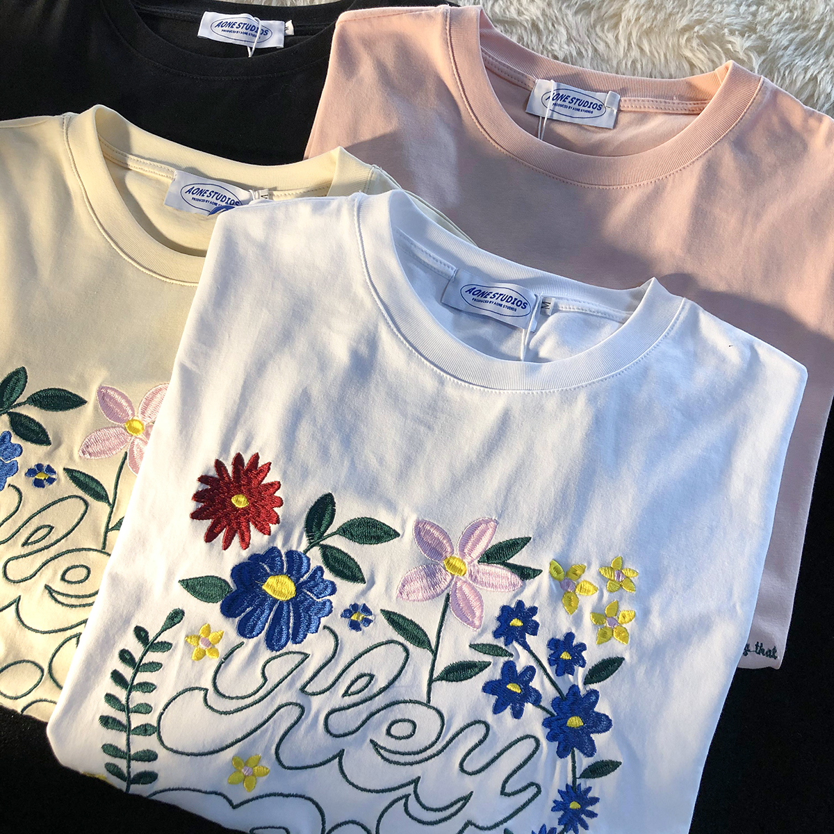 6535 cotton summer loose round neck top new short-sleeved t-shirt female embroidery heavy industry
