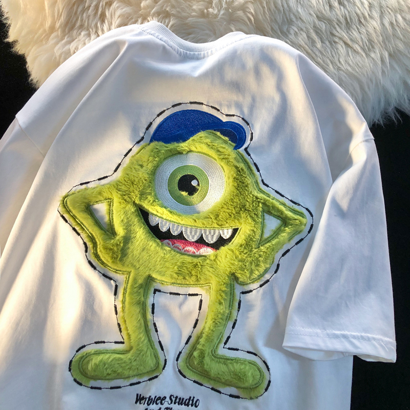 6535 cotton summer loose round neck top new short-sleeved t-shirt female towel embroidery