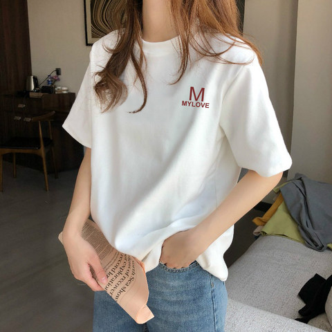 White short-sleeved t-shirt women's new summer bottoming shirt all-match round neck top T-shirt
