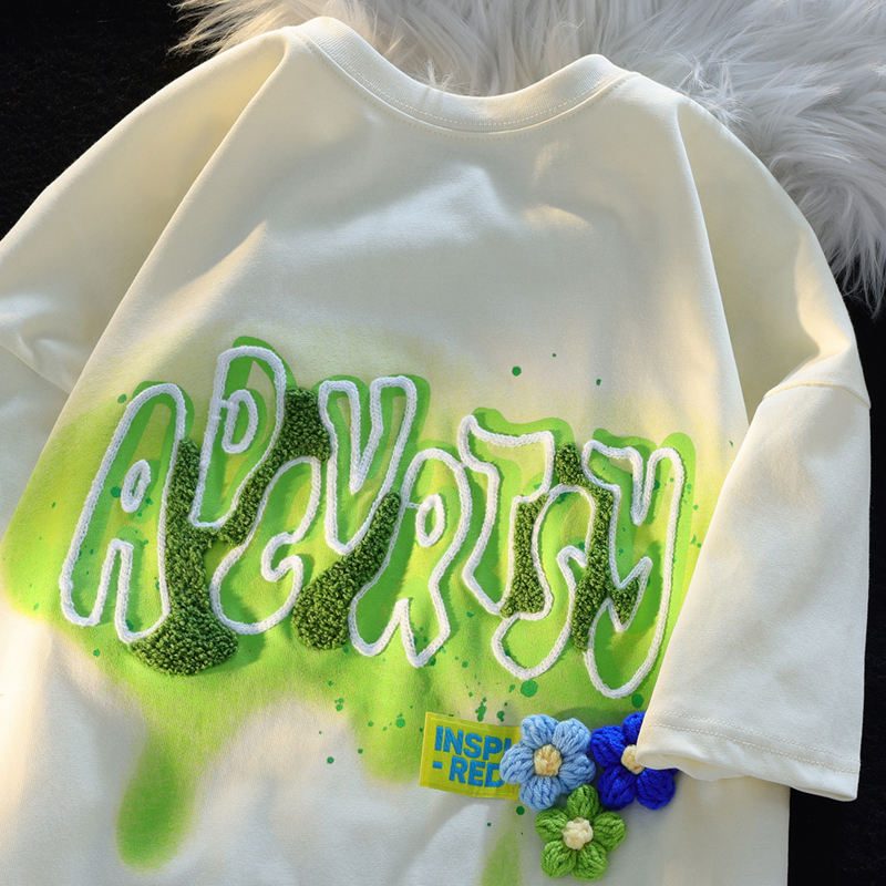 200g pure cotton back bag combed tight new short-sleeved t-shirt female print + towel embroidery Tmall Douyin quality