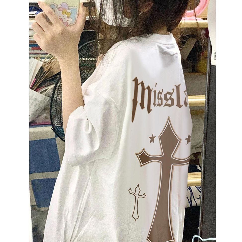 180g double milled milk silk summer t-shirt short-sleeved student lazy printed mid-length T-shirt female