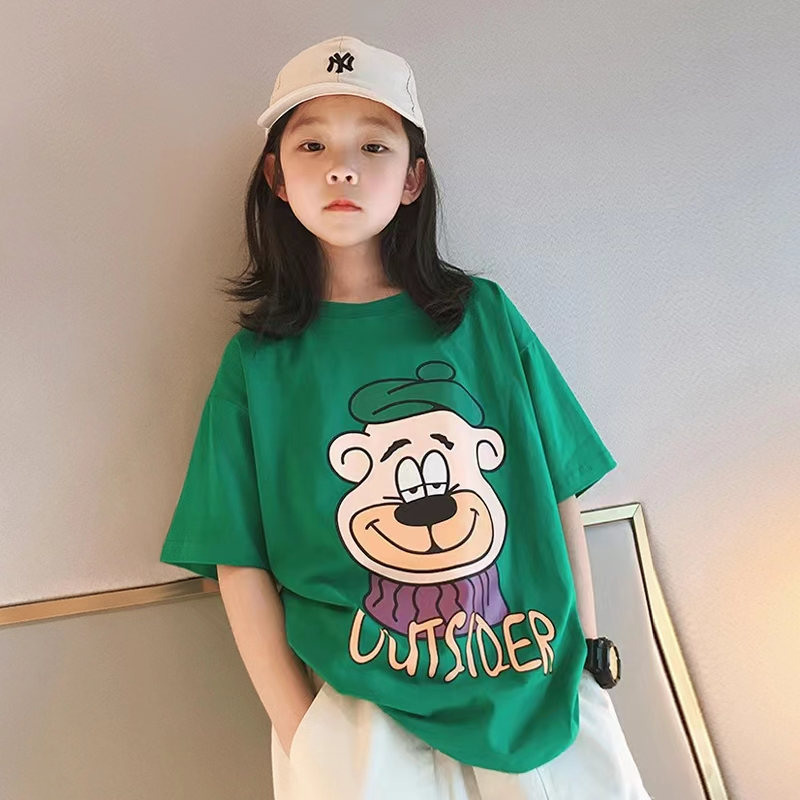 Pure cotton back wrap collar short-sleeved children's t-shirt summer children's T-shirt for boys and girls (100% combed cotton)