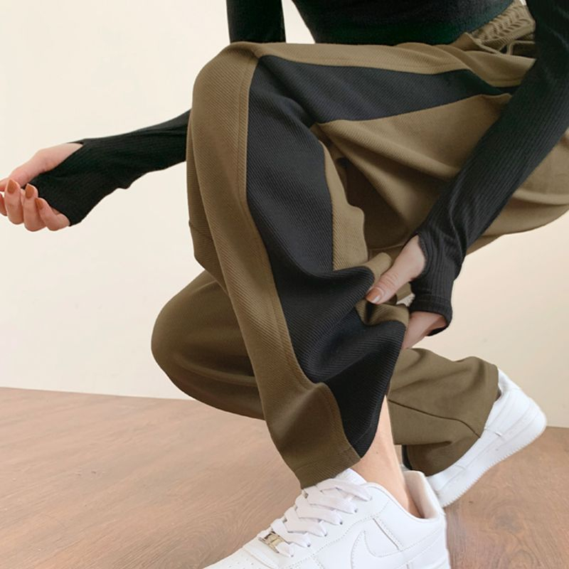 Large size 200 catties sports pants women's spring and summer new fat mm loose and thin straight-leg pants wide-leg long casual pants