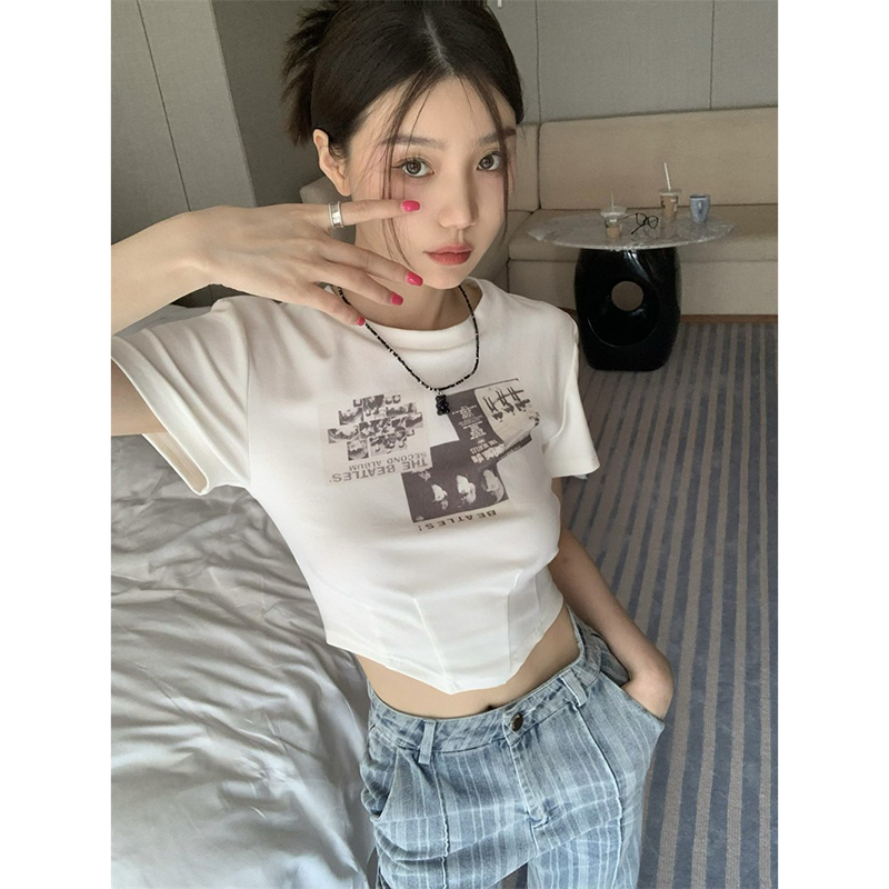 220g 6535 pull frame cotton harbor flavor white short sleeve T-shirt for women in summer design