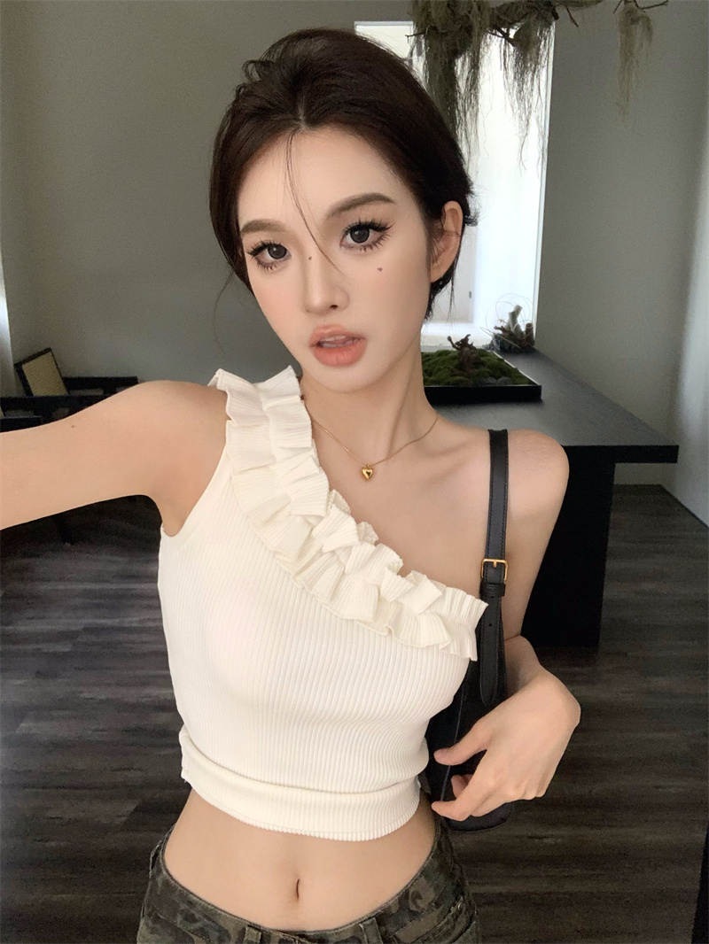 Ruffled shoulders sleeveless camisole women's summer outerwear pure desire babes sexy tube top short waistcoat top