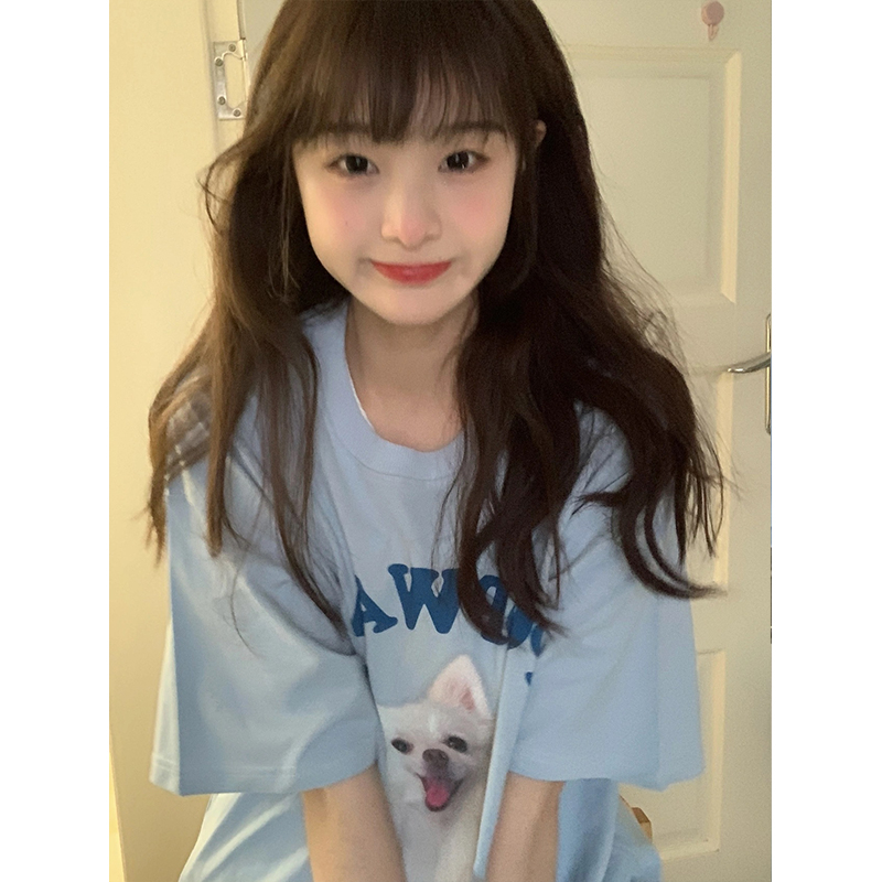 180g double ground milk silk summer T-shirt short sleeved student lazy print medium length T-shirt for women