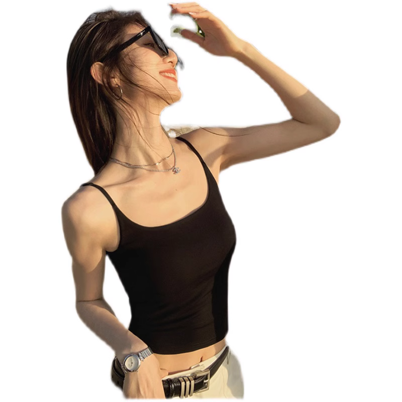 Knitted camisole women's outerwear with chest pad summer new short section slim sleeveless top