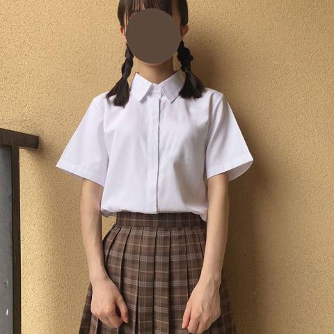 (Cool silk cotton basic style square collar) JK uniform shirt summer college style white short-sleeved student shirt top female