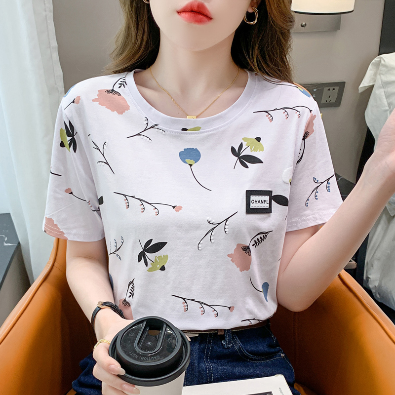 Pure cotton short-sleeved t-shirt women's white summer loose half-sleeved T-shirt (95 cotton 5 spandex)