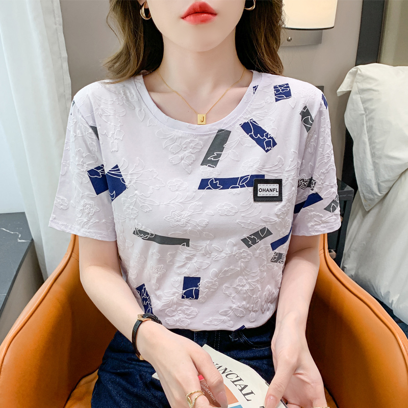 Pure cotton short-sleeved t-shirt women's white summer loose half-sleeved T-shirt (95 cotton 5 spandex)