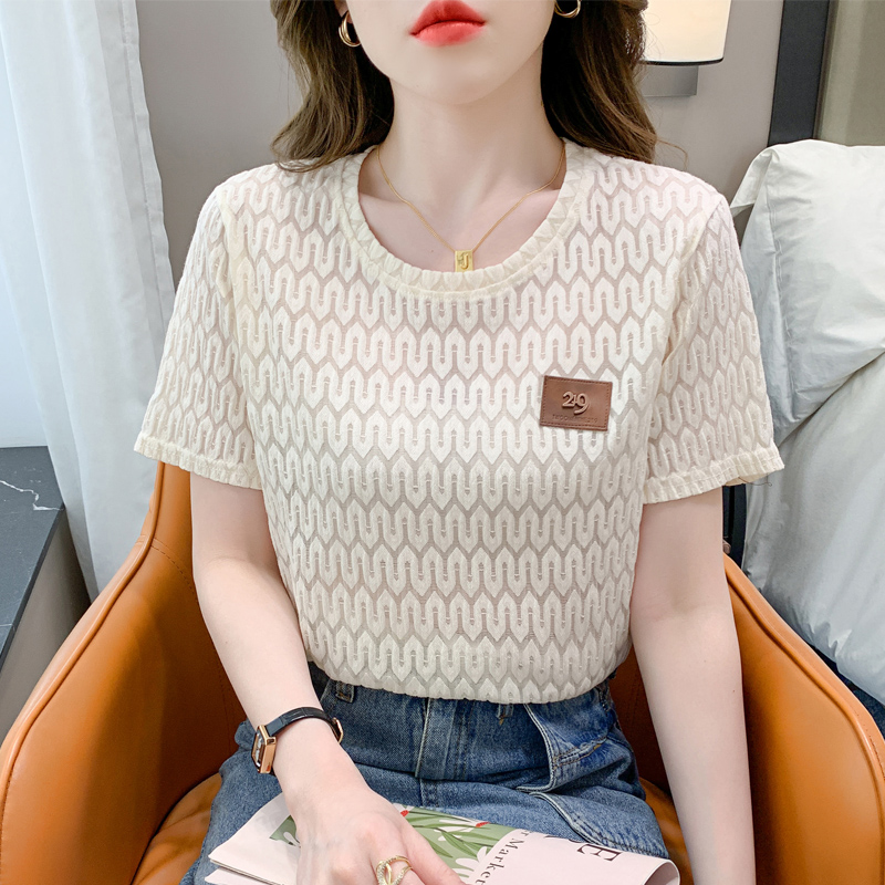 Pure cotton short-sleeved t-shirt women's white summer loose half-sleeved T-shirt (95 cotton 5 spandex)