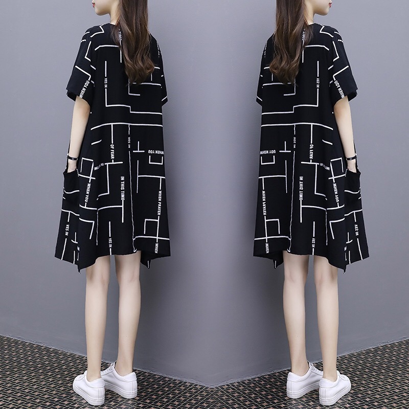 561#European station dress women's summer new Korean fashion print large size mid-length loose slim A-line skirt