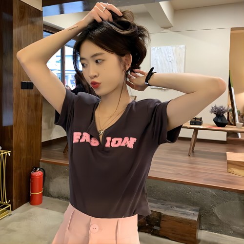 Official picture net price 6535 cotton new short-sleeved t-shirt female short print