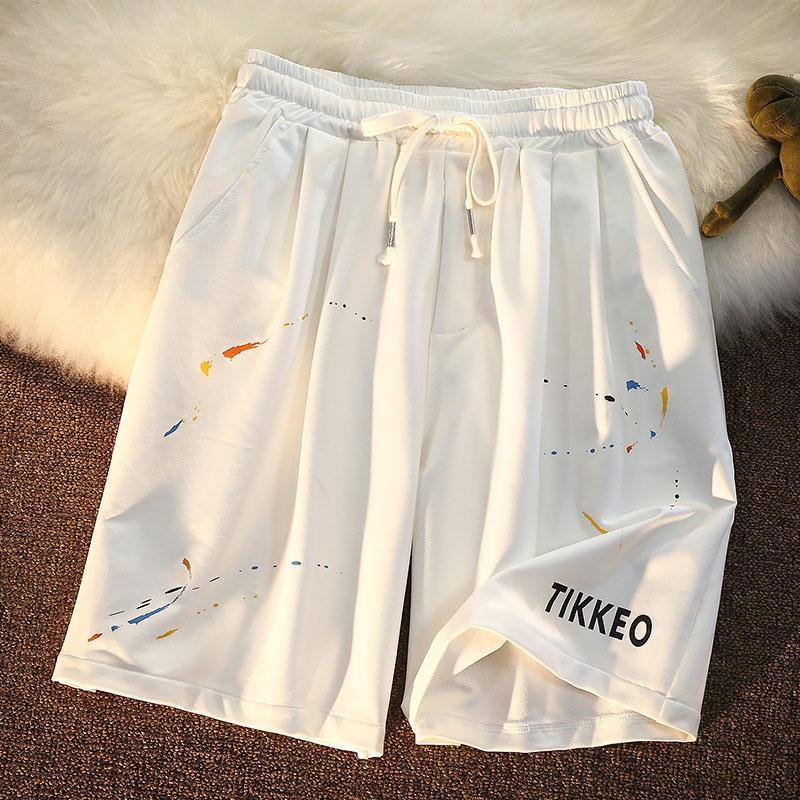 Guochao brand American street splash ink printing sports shorts women's casual couple thin sweatpants