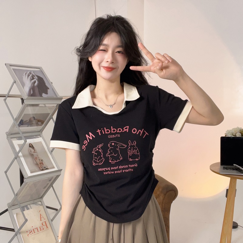 POLO collar T-shirt women's summer 2023 new bottoming shirt slim fit all-match simple short-sleeved top ins