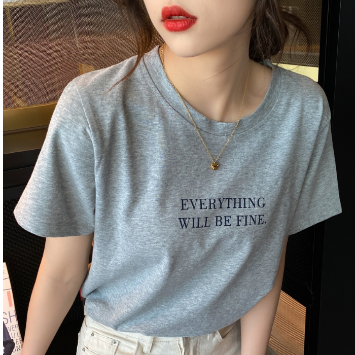 Milk silk black round neck short-sleeved t-shirt women's summer new Korean version of the net red letter loose top i super fire