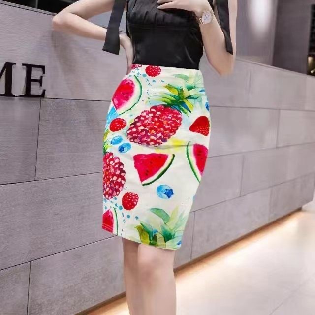 Summer  new mid-length skirt with knee-length rear slit, slim and slim skirt