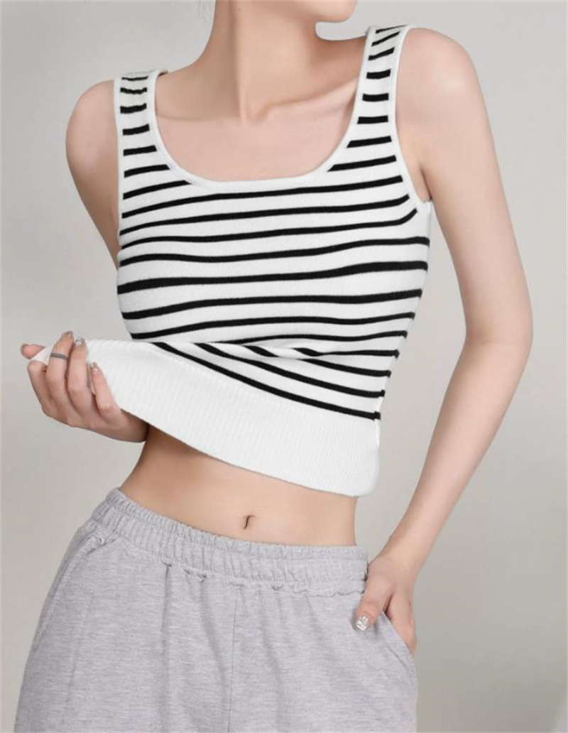 Striped knitted suspenders women's summer inner wear small vest with chest pad hot girls wear beautiful back short top