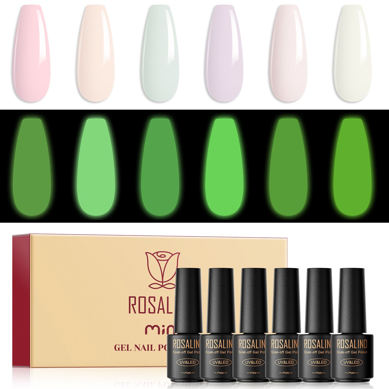 ROSALIND Fluorescent Nail Glow Glow Glow 6-color Nail Gel Set 2023 New Cross-border Nail Art
