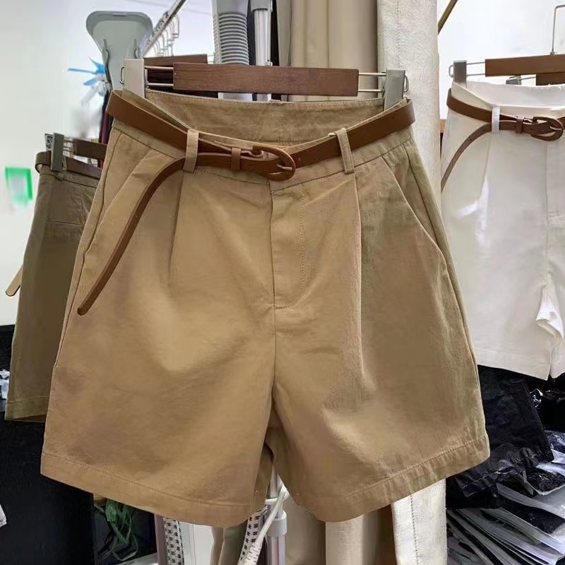 Pure cotton overalls shorts women's loose 2023 new summer outerwear high waist a-word five-point wide-leg casual pants