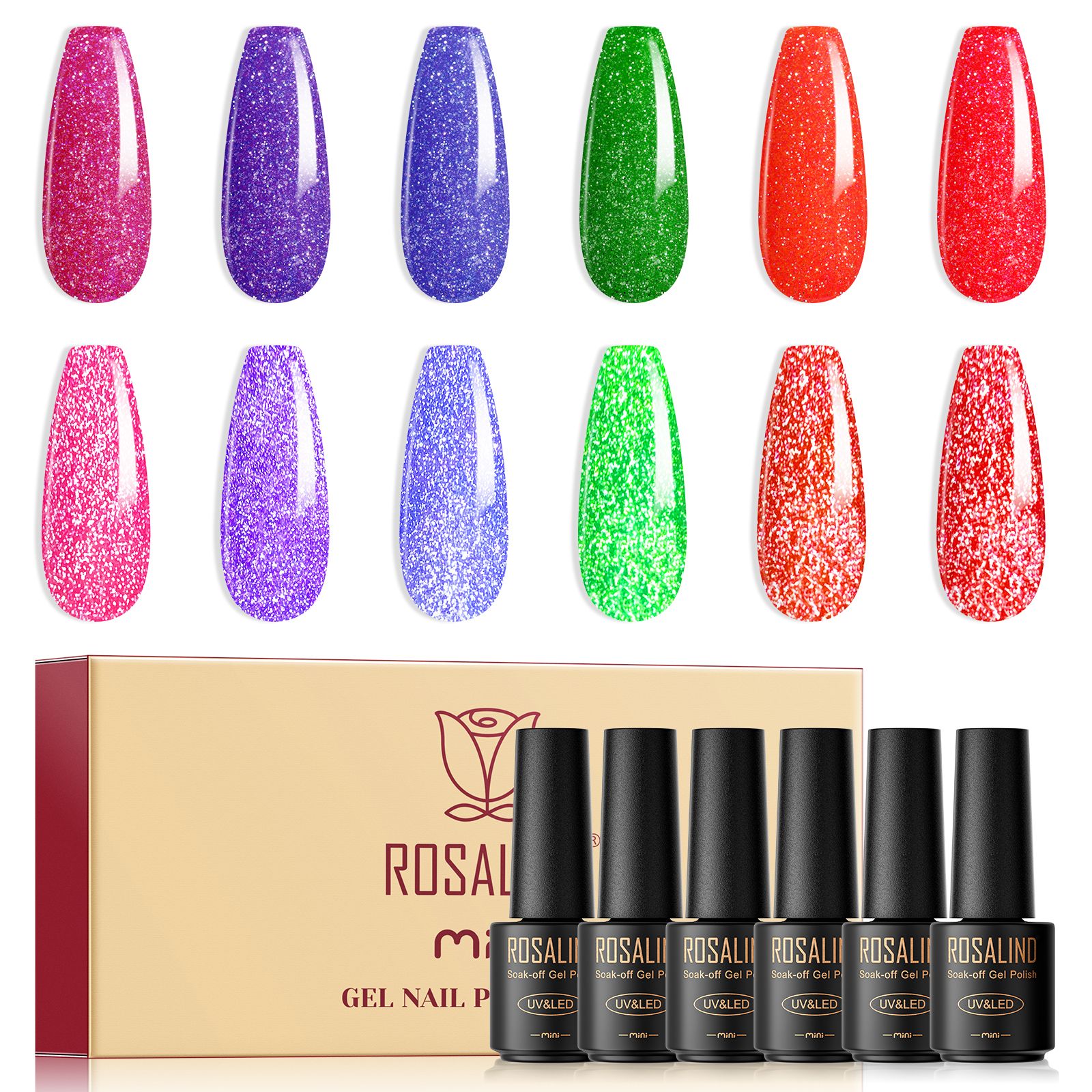 ROSALIND flashing nail polish glue set 2023 new broken diamond laser nail polish glue manicure phototherapy color glue