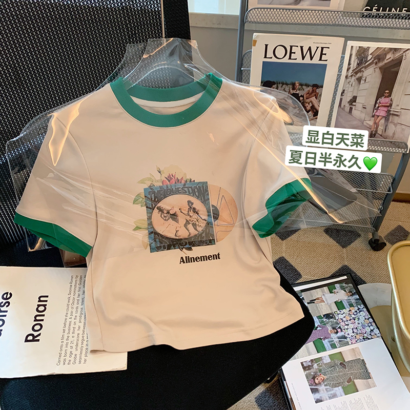 200 grams of pure cotton back bag combed tightly new short-sleeved T-shirt female printing Tmall Douyin quality
