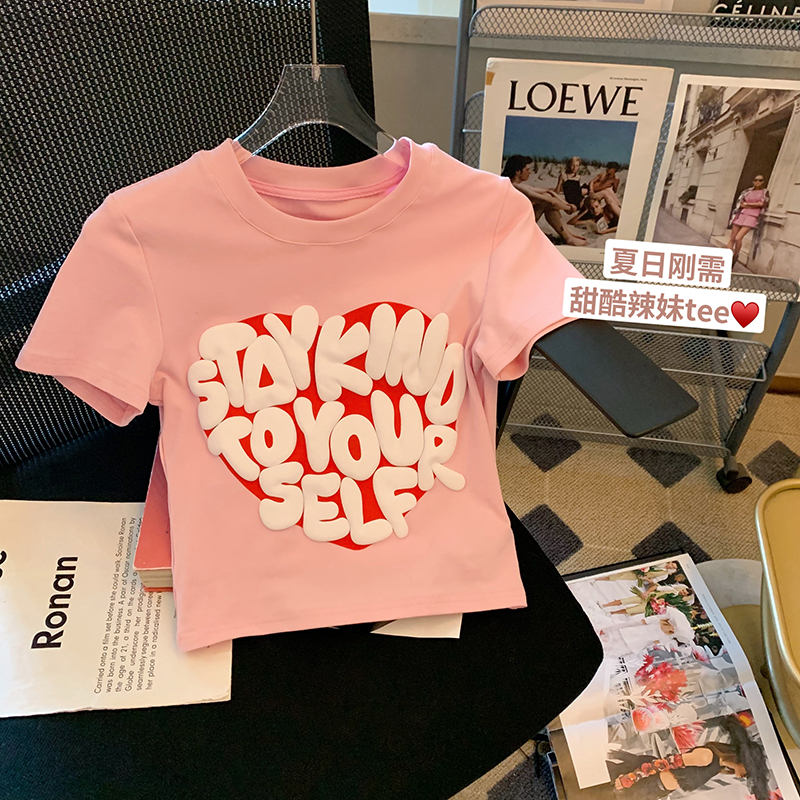 Cotton back bag 210g Odell 92 cotton 8 spandex short-sleeved T-shirt female foam printing Tmall Douyin quality