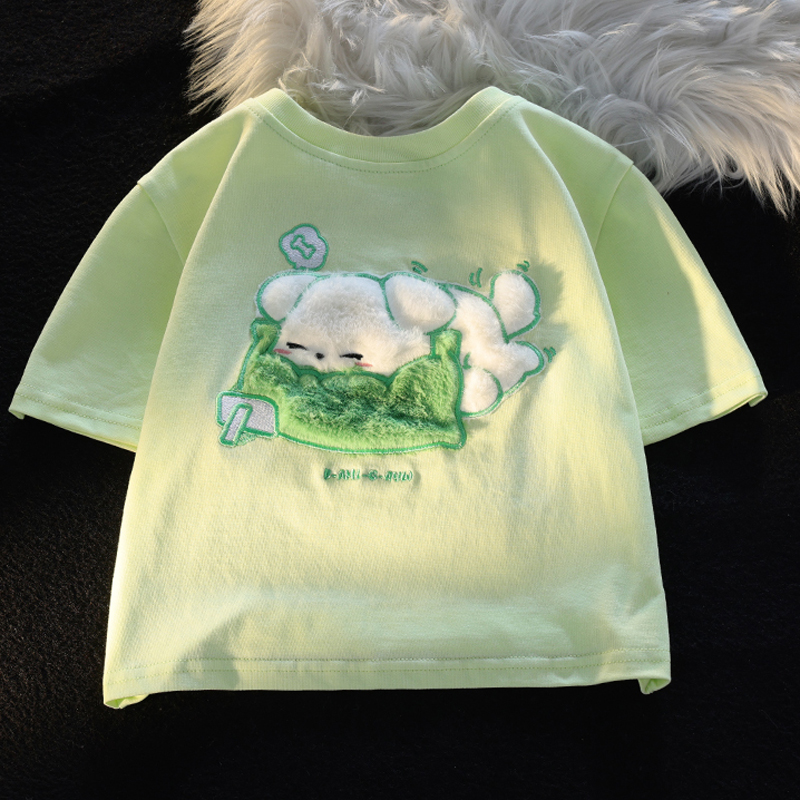 200 grams of pure cotton back bag combed tightly new short-sleeved t-shirt female flocking short section Tmall Douyin quality