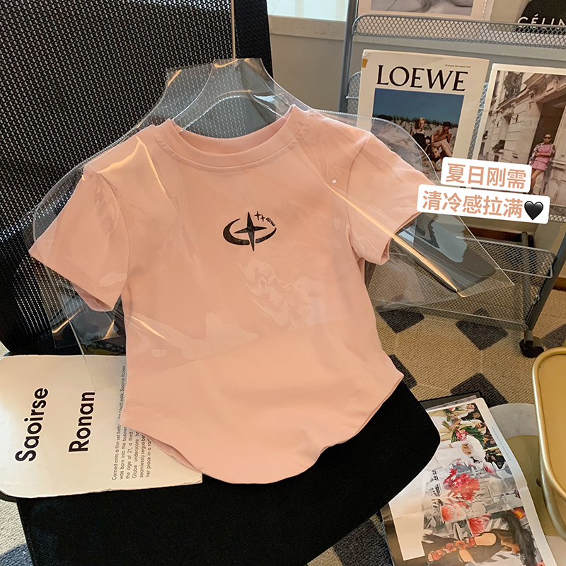 Cotton back bag 210g Odell 92 cotton 8 spandex new short-sleeved T-shirt female embroidery Tmall Douyin quality