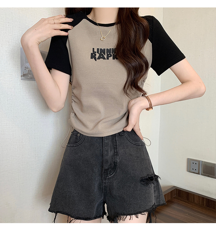 Ice Silk Thread 1*1 Summer 2023 Korean Style Raglan Sleeves Printed Slim Round Neck Top Plus Size Women's Clothing