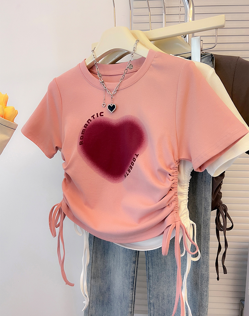 Cotton back bag 210g Odell 92 cotton 8 spandex short-sleeved T-shirt female printed folds Tmall Douyin quality