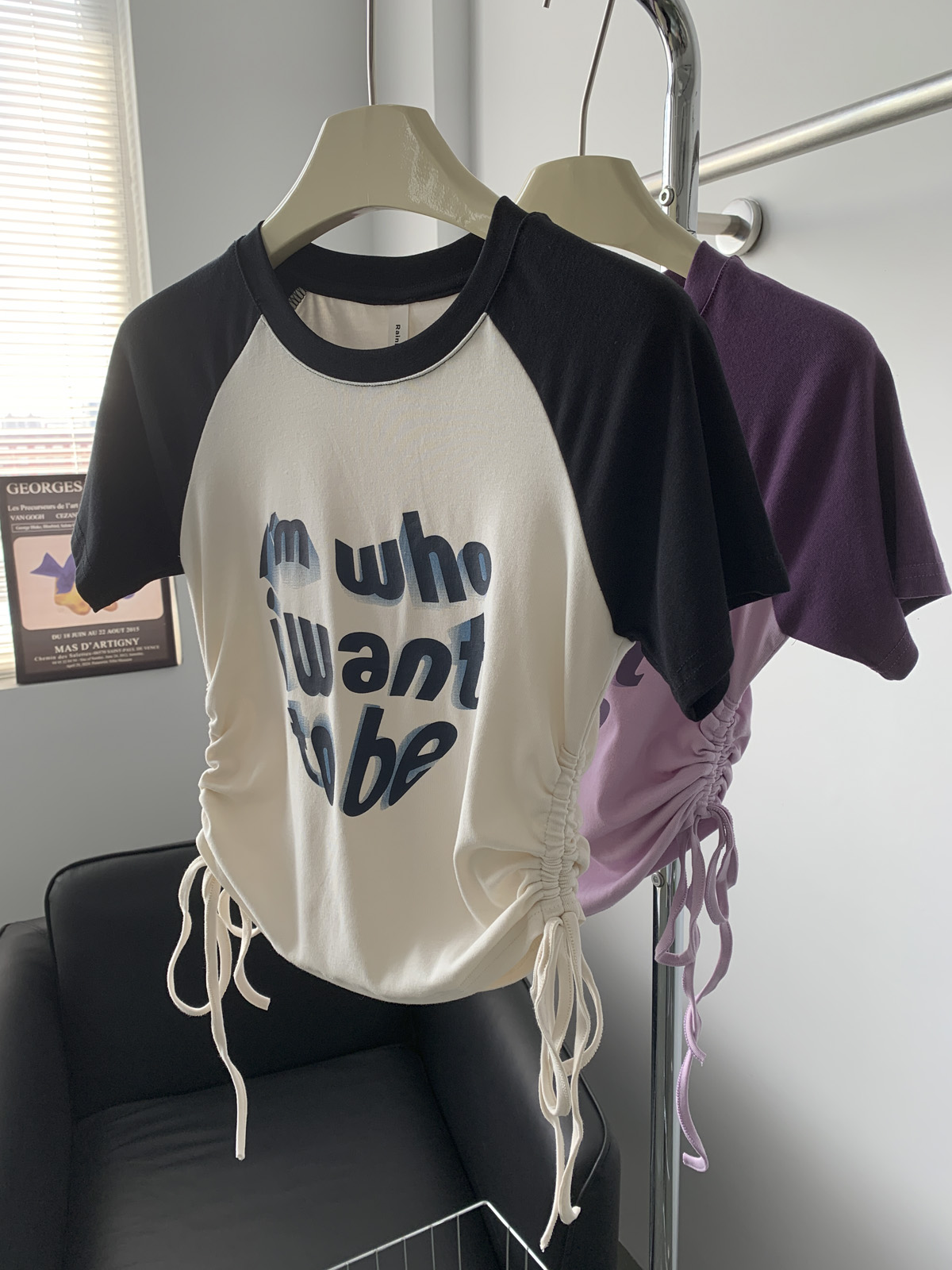 Cotton back bag 210g Odell 92 cotton 8 spandex short-sleeved T-shirt female print drawstring Tmall Douyin quality