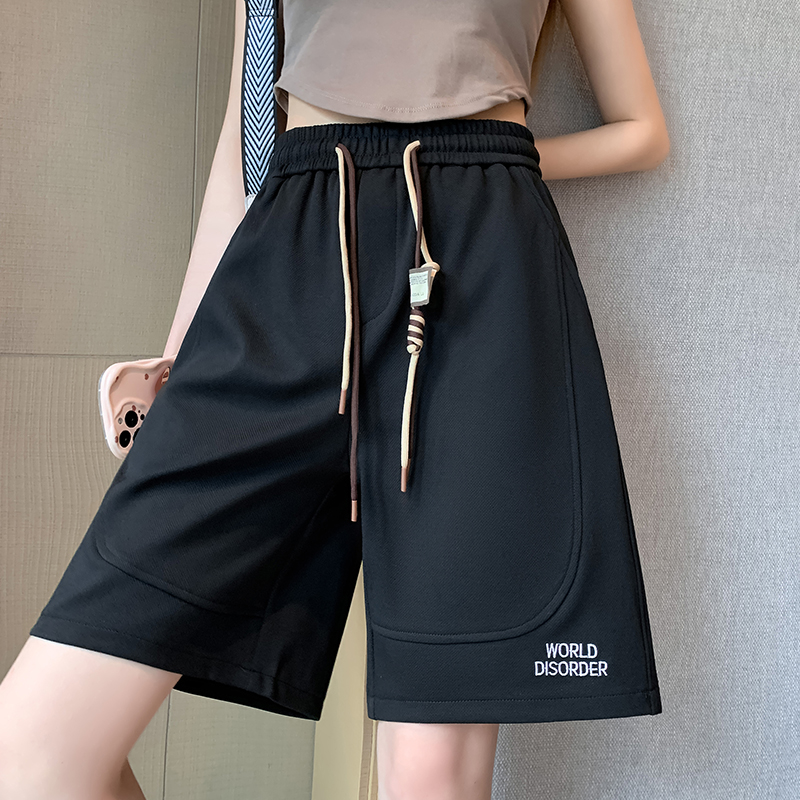 Real price, real shot 3121# American cotton slanted sports shorts women's loose high waist slim five-point pants summer casual pants
