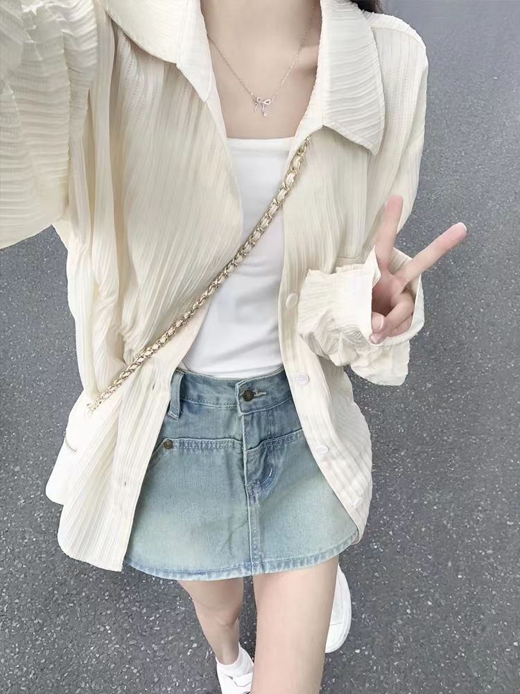 French Sunscreen Cotton Linen Shirt Outer Coat Women's Summer Design Sense Small and Medium Weight Linen Shirt Cardigan Texture Sense Top