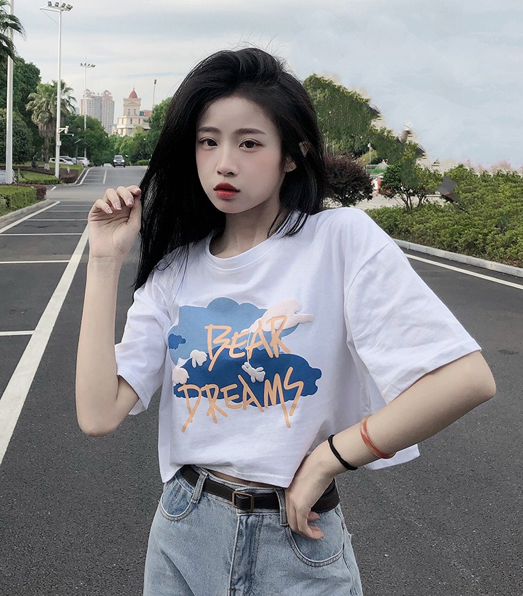 Short-sleeved T-shirt women's summer new design sense niche high waist slimming short navel loose top