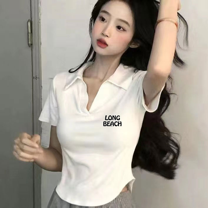 32 cotton cotton slim short T-shirt women's short-sleeved hot girl top (A94# letter)