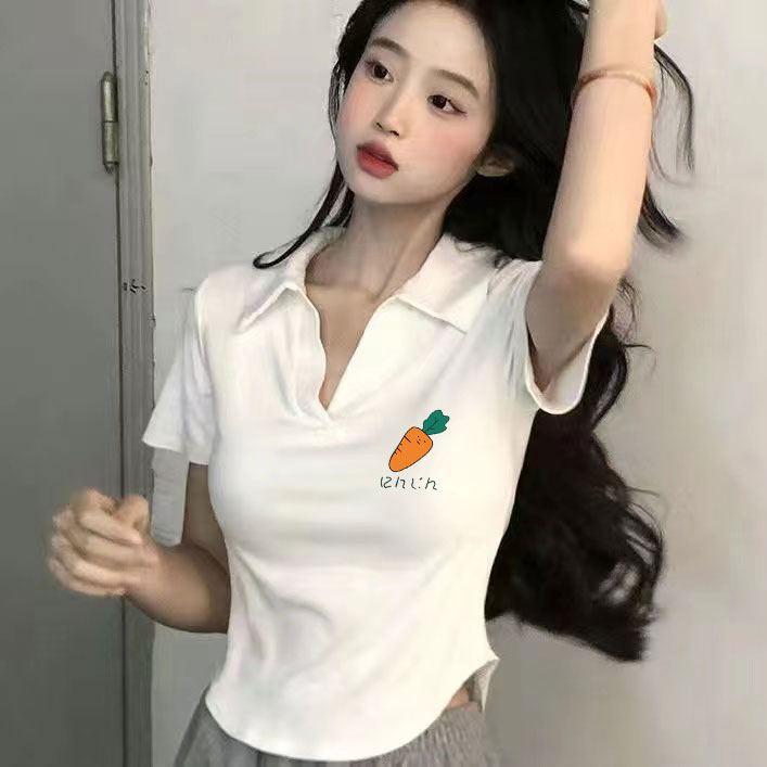 32 cotton cotton slim short T-shirt women's short-sleeved hot girl top (A124#小萝萝)