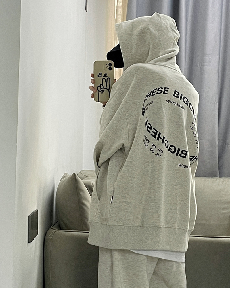 Big Fish Scale 260g 100% Polyester Fiber Thin Sweater Women Hooded Letter Printing Back Packed Double Layer Cap
