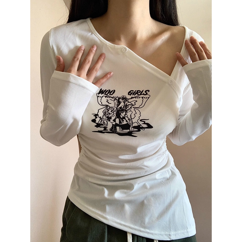 Official picture high elastic rib 90 polyester fiber 10 spandex sweet cool hot girl thin section long-sleeved T-shirt for women