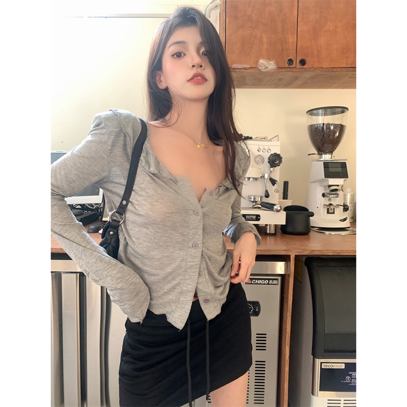Jin Liang official picture 6535 pull frame cotton long-sleeved thin section sun protection outer cardigan female 2023 summer new pure desire