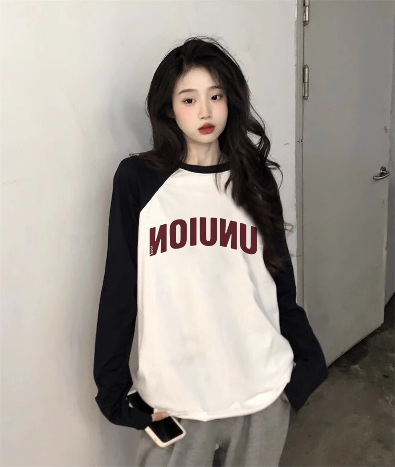 200g pure cotton raglan shoulder stitching mid-length long-sleeved T-shirt for women